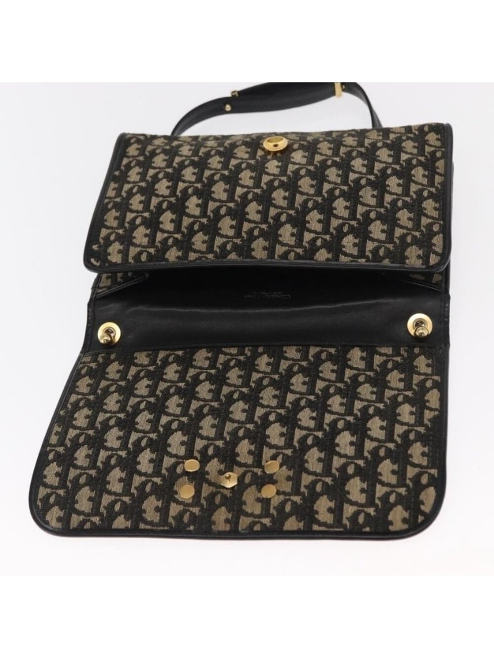 Authentic Christian Dior Trotter Canvas Shoulder Bag Black Gold - Picture 2 of 16